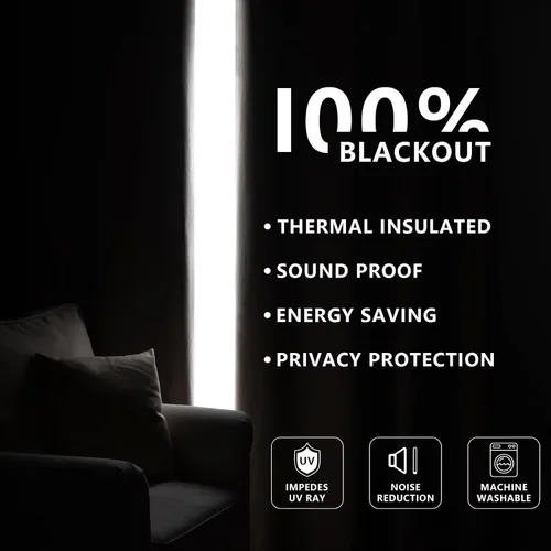 Miniatura 6 de Cortinas 100% opacas para sala de estar, juego de 2 paneles de 96 pulgadas, bloqueo de luz, pestaña trasera y bolsillo para barra, cortinas