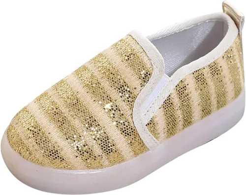 Miniatura 4 de POLG Mocasines con lentejuelas iluminadas para niña, con luces LED, zapatos de lona casuales planos (bebéniño pequeño) (dorado, 5.5 años)