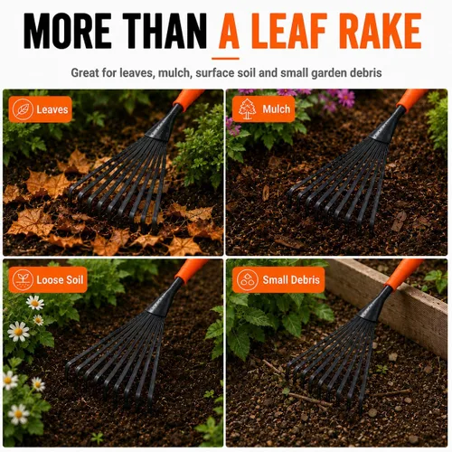 Miniatura 5 de Finder Rastrillo de mano, herramienta de mano de jardinería de 15.6 pulgadas con mango ergonómico y agujero para colgar para almacenamiento