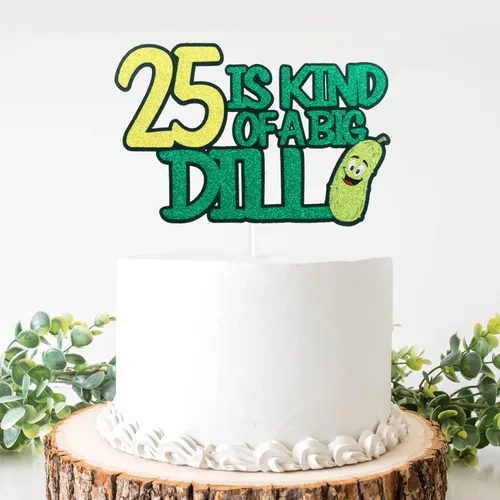 Miniatura 7 de 25 is Kind of a Big Dill Happy Birthday Cake Topper – Divertidas decoraciones de pepinillo verde con purpurina para cumpleaños 25 para mujeres