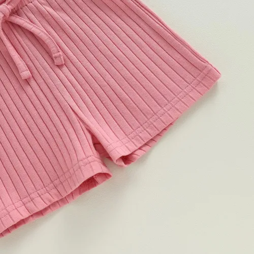 Miniatura 7 de Traje de verano para niña pequeña, de manga corta, acanalado, overol liso, pantalones cortos, ropa para recién nacidos
