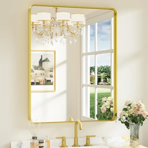 Miniatura 27 de Keonjinn Espejos de baño negros para sobre el fregadero, espejos cuadrados grandes de 36 x 36 pulgadas para pared, espejo rectangular redondeado