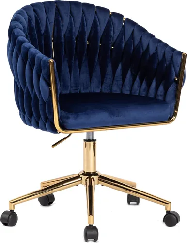 Miniatura 9 de Silla de Oficina de Terciopelo con Respaldo, Sillas de Tocador con Ruedas, Silla de Escritorio de Oficina en Casa de Terciopelo Giratoria 360°, Azul
