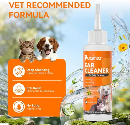 Miniatura 2 de PUAINTA Solución limpiadora de oídos para perros, lavado de oídos sin alcohol con plata cuántica y hamamelis, alivia la picazón, elimina la cera