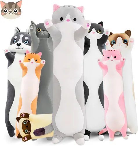 Miniatura 8 de Almohada larga de felpa de gato, 19.6 pulgadas - Adorable peluche de gato negro - Animales de peluche suaves - Almohada tipo cuerpo de gatito