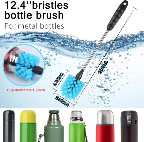 Miniatura 5 de Cepillo de limpieza multifuncional 3 en 1, juego de cepillos limpiadores de botellas de agua, incluye cepillo para tapa de taza, cepillo de botella