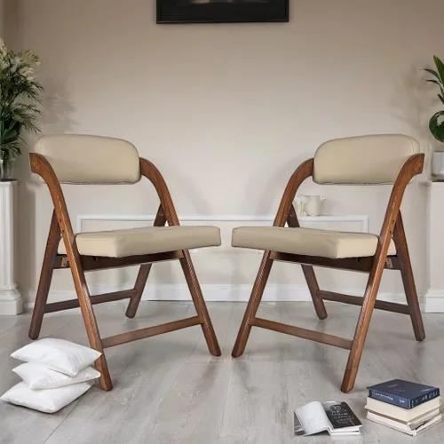 Miniatura 2 de Sillas plegables de madera con cojín, sillas plegables acolchadas para exterior, silla tapizada con asiento ancho, juego de 2 (madera fresa)