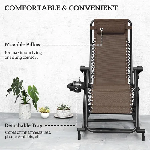 Miniatura 4 de Outsunny Mecedoras para exteriores, plegables, reclinables, de gravedad cero, mecedora de descanso con almohada, portavasos y soporte para teléfono