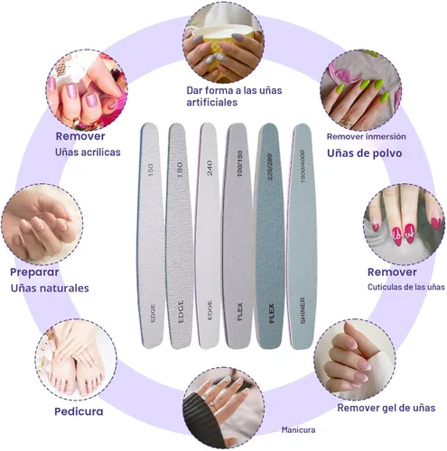 Miniatura 6 de Juego de lima de uñas y pulidor, set de 6 piezas, kit profesional de lima de uñas para uñas acrílicas y naturales, granos