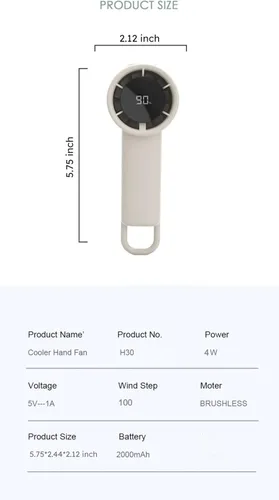 Miniatura 9 de Mini ventilador de mano turbo portátil, recargable, velocidad ajustable de 1 a 100 USB, ventilador de bolsillo de refrigeración USB, ligero