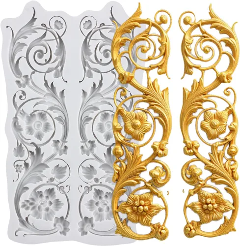 Miniatura 18 de Moldes de silicona estilo barroco con espirales, moldes de encaje, moldes de flores en relieve, molde de filigrana para decoración de pastel