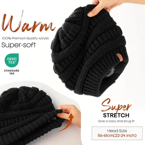 Miniatura 65 de FURTALK Gorro de invierno para mujer, con forro de satén, tejido trenzado, grueso, holgado, gorro cálido