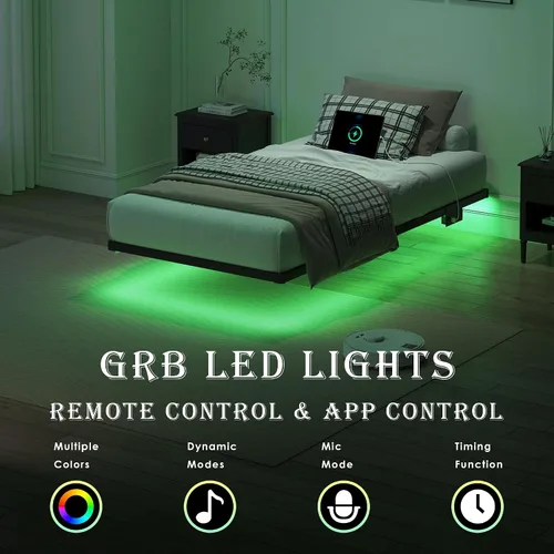 Miniatura 3 de YORMDMO Base de cama flotante tamaño individual, marco de cama resistente con luces LED inteligentes y estación de carga, cama moderna de plataforma