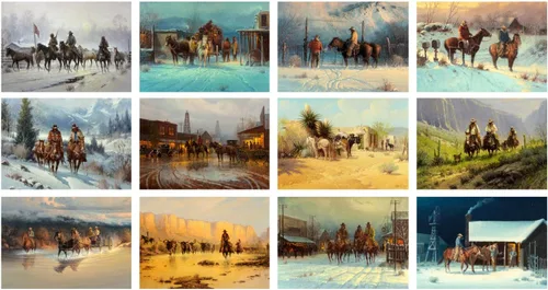 Miniatura 2 de Calendario de pared 2026 [12 páginas de 8 x 12 pulgadas] Vaqueros y pioneros en el salvaje oeste Vintage Magazine Ilustración Impresionismo