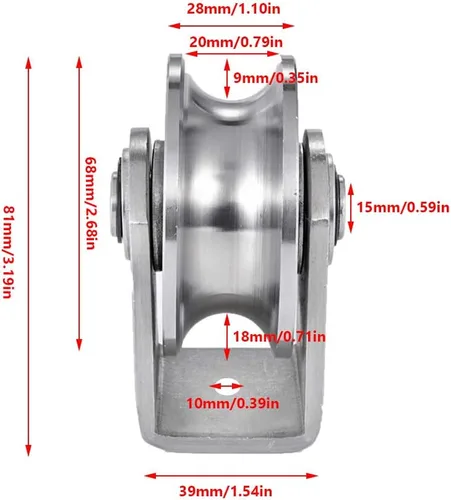 Miniatura 5 de U Groove 3in acero inoxidable resistente doble rodamiento rígido rueda de rodillo de puerta deslizante
