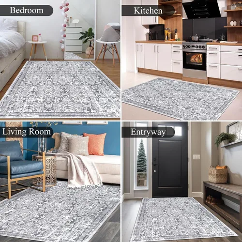 Miniatura 4 de Vaukki Alfombra para sala de estar, alfombra vintage peluda suave para lavandería, alfombra antideslizante para cocina, alfombra lavable