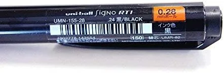 Miniatura 4 de Bolígrafo de tinta de gel retráctil Uni-ball Signo RT1, punta ultra micro de 0.28mm, agarre de goma, tinta negra, UMN-155-28, juego de 5
