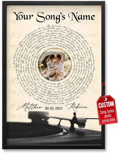 Miniatura 15 de H-DEWALL Póster personalizado de letras de canciones, regalos de cumpleaños para esposo para dormitorio, discos de vinilo, fotos, regalos para él