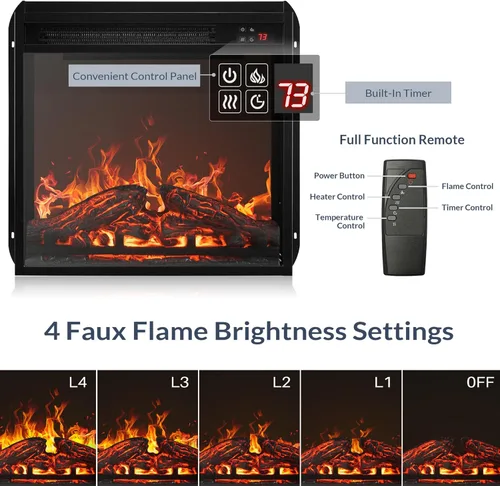 Miniatura 6 de BELLEZE Soporte de TV de esquina de 43 pulgadas con calentador eléctrico de chimenea de 18 pulgadas para televisores de hasta 43 pulgadas, moderno