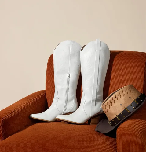 Miniatura 6 de Arromic Botas vaqueras para mujer, cómodas, bordadas, vaquera occidental, hasta la rodilla, puntera puntiaguda, cremallera, tacón grueso, traje
