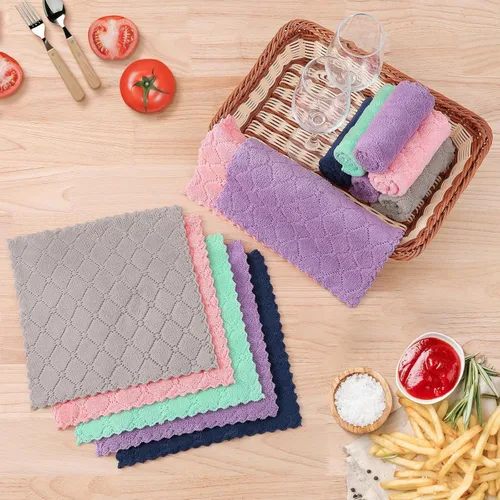 Miniatura 6 de Homaxy - Paquete de 12 trapos de cocina (10 x 10 pulgadas, rosado), de terciopelo coral, supersuaves y absorbentes, de secado rápido, paño