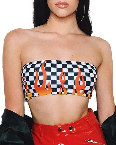 HiSexy Top de tubo sexy para mujer, básico, corto en blanco y negro, a cuadros, sin tirantes, sujetador de verano