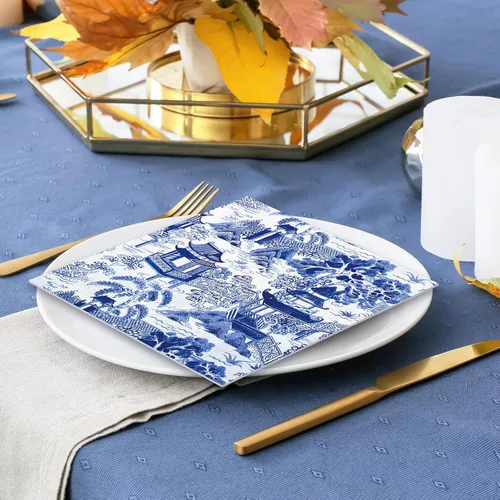 Miniatura 5 de 80 servilletas de papel desechables de cóctel toscano, servilletas de papel azul y blanco para bebidas para el hogar, fiesta, suministros de mesa