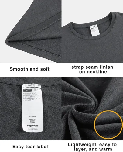Miniatura 6 de LAPASA Ropa interior térmica para hombre, cuello redondo, manga larga, capa base, ligera, peso medio, pesado, invierno, M09M26M55