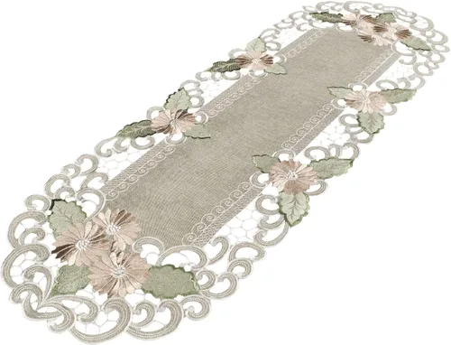 Miniatura 5 de LINENS ART AND THINGS - Camino de mesa bordado con margaritas doradas, flor con leche, bufanda (16 pulgadas de ancho x 70 largo)