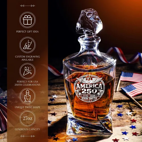 Miniatura 4 de Juego de decantador de whisky trenzado personalizado para el 250 aniversario, regalo de independencia de Estados Unidos 250 para hombres, nombre