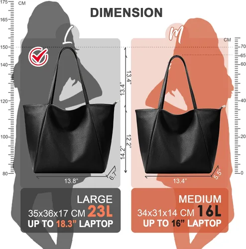 Miniatura 4 de KALIDI Bolso Tote Grande de Cuero Vegano para Mujer, Bolso de Hombro, Casual, con Cremallera, para Trabajo, Fin de Semana, Estilo Hobo, 23L
