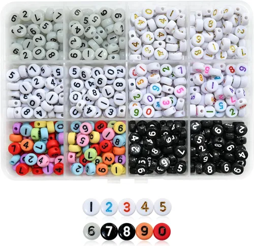 Amaney - 600 cuentas numéricas, 6 colores mezclados, 0.27 x 0.17 pulgadas, 100 unidades de cada color