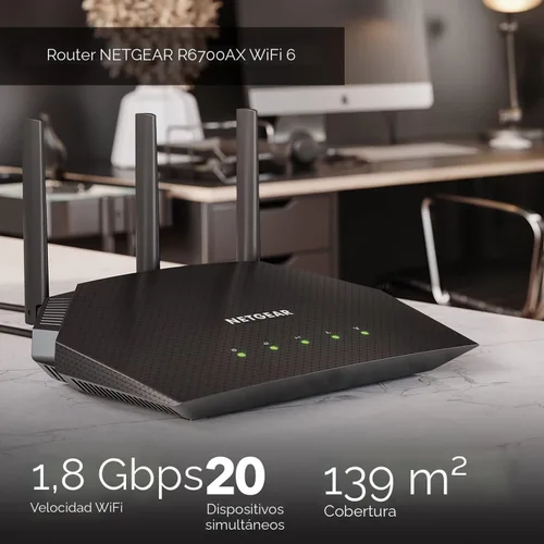 Miniatura 2 de NETGEAR Router WiFi 6 de 4 flujos (R6700AX): características de seguridad, velocidad inalámbrica AX1800 (hasta 1.8 Gbps), cubre hasta 1500 pies