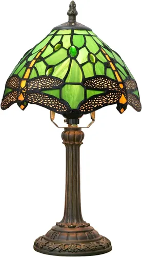 Lámpara Tiffany de Libélula Verde de Vidrio Emplomado, Lámpara de Mesa 8x8x14 Pulgadas, Estilo Libélula Verde, Luz de Lectura para Escritorio,