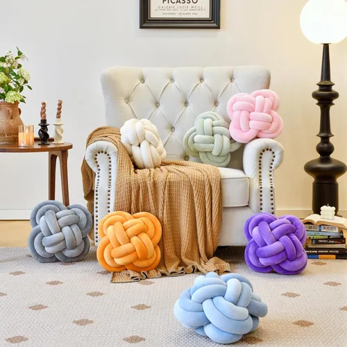 Miniatura 2 de Xuyier Bola de almohada de nudo, almohadas decorativas con tela de terciopelo para sofá cama, decoración de 12 pulgadas, cojines cuadrados anudados