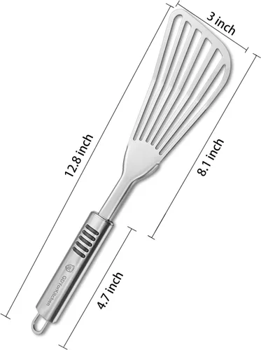 Miniatura 7 de Espátula de pescado de alta calidad, acero inoxidable resistente al óxido, mango antideslizante, ideal para asar a la parrilla, freír, girar