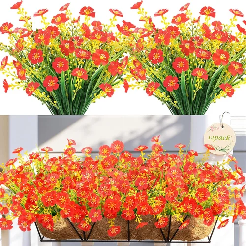 Miniatura 16 de MACTING Flores artificiales para exteriores, 6 paquetes de flores falsas resistentes a los rayos UV que no se decoloran, plantas de imitación