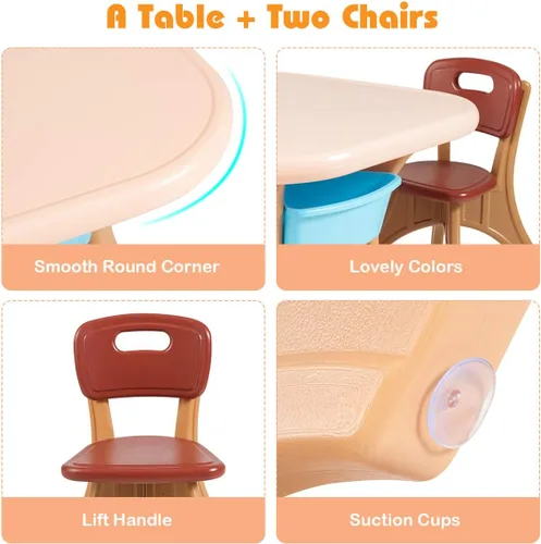 Miniatura 6 de Costzon, juego de mesa y 2 sillas para niños, para arte con cubos de almacenamiento desmontables, fuerte capacidad de carga, livianos, muebles