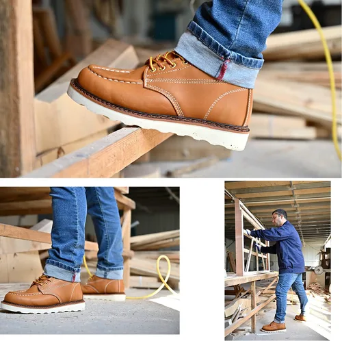 Miniatura 2 de Botas de trabajo para hombre - Botas de trabajo de 6 pulgadas con punta de cuña suave, Botas de trabajo impermeables para hombre Amarillo