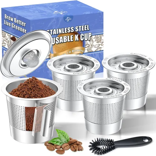 AANQQ Cápsulas reutilizables K Cup para Keurig: paquete de 4 cápsulas mejoradas de malla de acero inoxidable de doble capa - Filtro recargable de