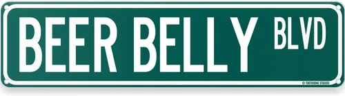 Beer Belly Blvd - Letrero divertido inapropiado de 16 x 4 pulgadas, letrero de calle de estaño para dormitorio, decoración de bar (BeerBellyStreet)