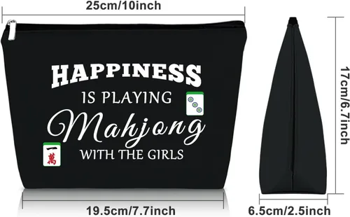 Miniatura 2 de Sazuwu Mahjong - Bolsa de maquillaje negra para regalo con temática de Mahjong, regalo para amantes de Mahjong, bolsa de cosméticos, regalos