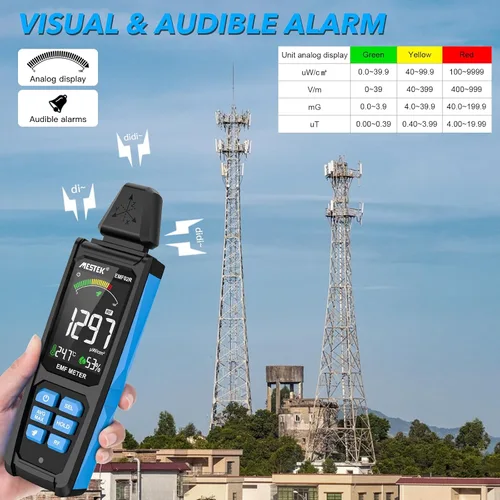 Miniatura 8 de Medidor EMF, MESTEK 5 en 1 Detector de Radiación EMF Recargable, Detector de Radiación, Medidor de Campo Eléctrico, Medidor de Fuerza de Campo