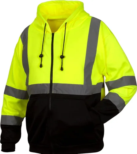 Pyramex RSZH32 Series Sudaderas Hi Vis Lime Zipper Sudadera con parte inferior negra