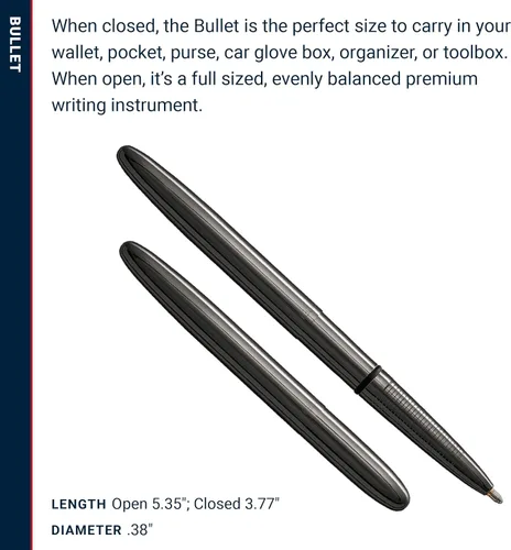 Miniatura 7 de Fisher Space Pen Dark Matter - Bolígrafo Bullet de Nitruro de Titanio Negro, Bolígrafo de Punta de Bola, Latón, Tinta Negra, Caja de Regalo Materia