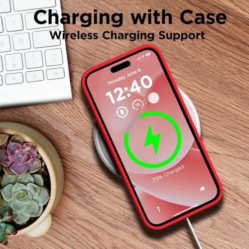 Miniatura 5 de Funda de silicona para iPhone 15 Plus, cubierta protectora resistente a golpes de cuerpo completo, forro de microfibra suave antiarañazos, funda Rojo