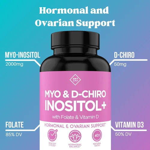 Miniatura 2 de Optify Paquete de suplemento de inositol - Mio-inositol, D-Chiro inositol, folato y vitamina D - Cápsula y polvo - Suministro para 60 días - Apoyo