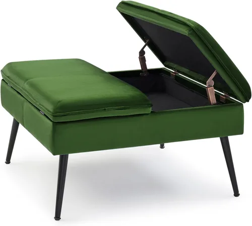 Miniatura 10 de Otomana de Almacenamiento Tapizada con Asiento Acolchado, Taburete de Tocador Capitoné con Patas de Metal, Taburete Decorativo, Cuero Sintético