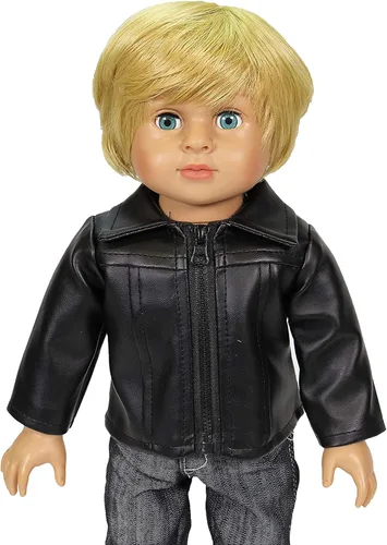 American Fashion World Chaqueta de cuero negra hecha para muñecas de 18 pulgadas como muñecas American Girl