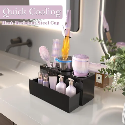 Miniatura 2 de Organizador de Herramientas para el Cabello, Organizador de Herramientas de Peinado de Cabello Caliente de Acrílico con 3 Compartimentos, Soporte